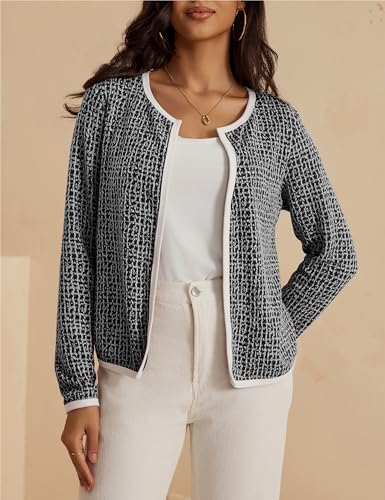 Image of VOIANLIMO Women's Checkered Cardigan Casual Long Sleeve Lightweight Open Front Cardigans Sweaters for Women