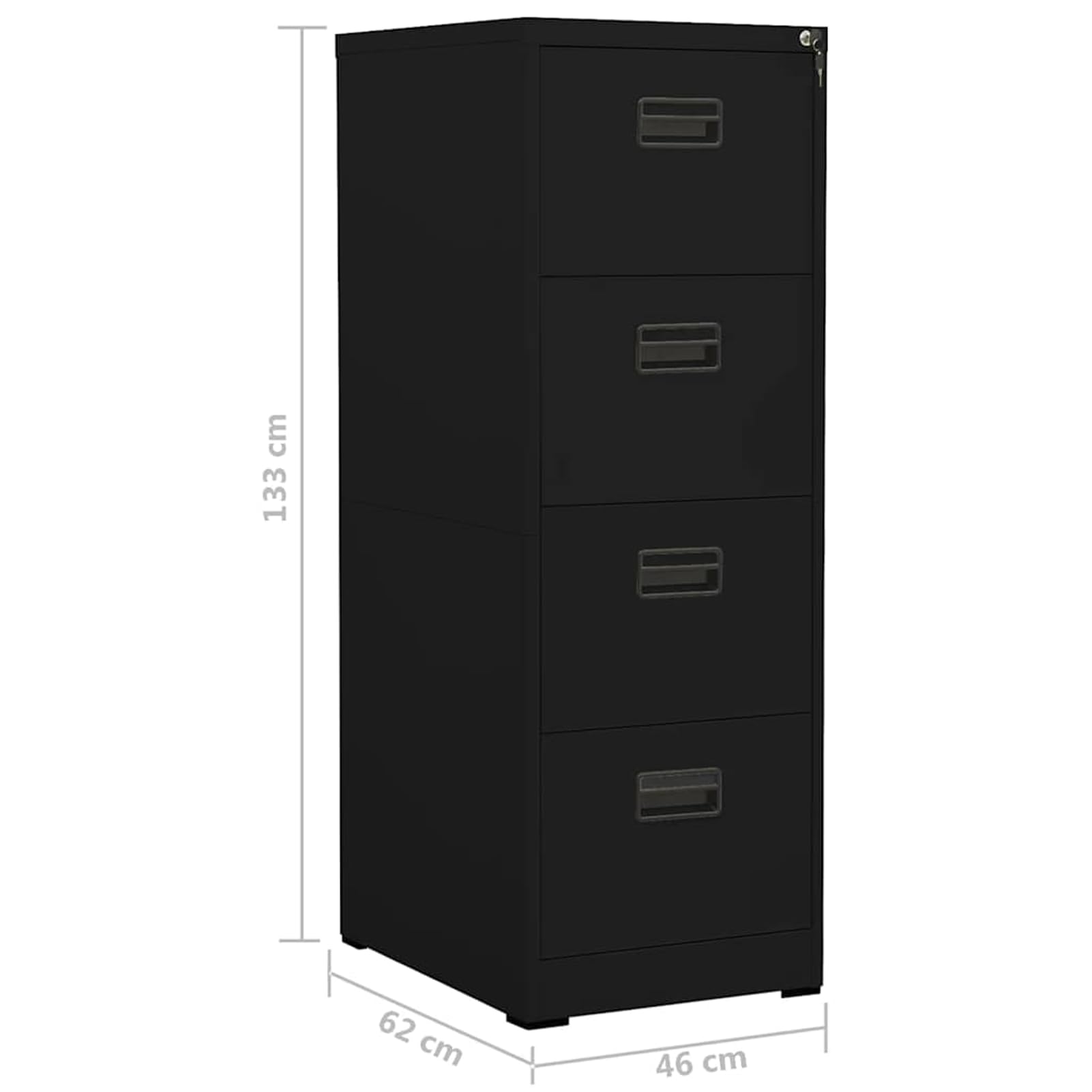 Armadietto in acciaio nero, 46 x 62 x 133 cm, con 4 cassetti estraibili, formato A4/legale, 45 kg/cassetto, per organizzazione dell'ufficio