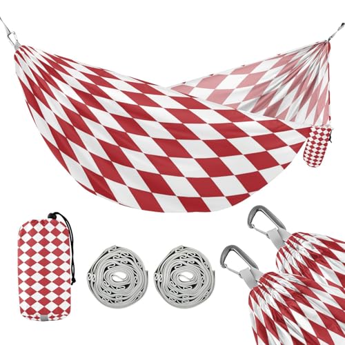 ATTX Red and White Checkered Camping Hammock - Lightweight & Portable Hammocks, Heavy Duty 330lbs Capacity for Indoor, Hiking, Backpacking, Travel, Backyard, Beach#209