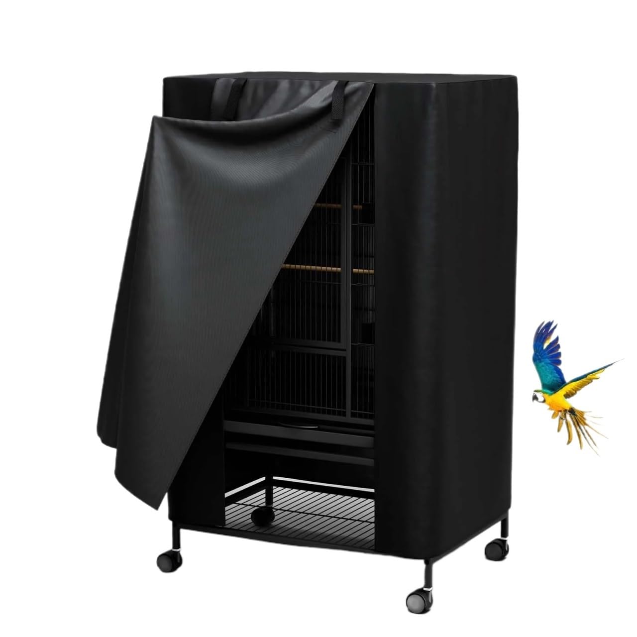 Fundas para jaula de pájaros para interiores y exteriores, para animales pequeños, privacidad y comodidad con panel superior extraíble, duradero, transpirable, impermeable (negro, 84 x 58 x