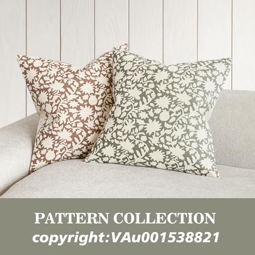 Image of Foindtower Set of 2 Decorative Neutral Floral Throw Pillow Covers Accent Farmhouse Cushion Covers Boho Vintage Pillowcase for Couch Sofa Bedroom Living Room Home Decor,22x22 Inch,Sage Green
