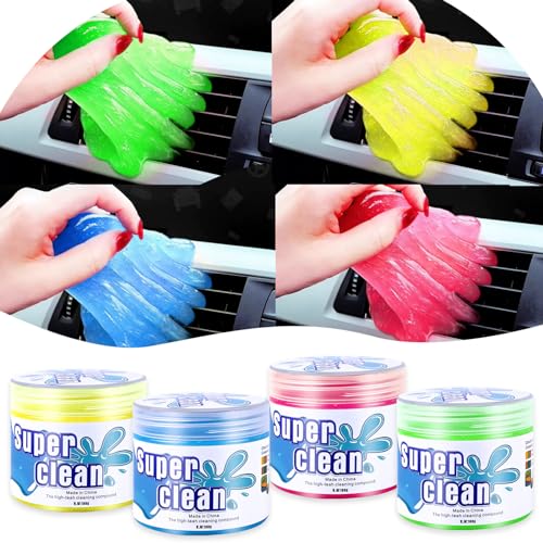 vvag Car Cleaning Gel?4 Packs Car Slime Cleaner Dust Cleaning Gel?Reusable Car Interior Cleaner?Car Cleaning Kit for Computer,Keyboard, Camera, Printers