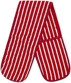 Molly Malou 100% Cotton Butcher Stripe Quilted Double Oven Gloves Pot Holder Heat Resistant Mitt Come in Four Colours (Red)