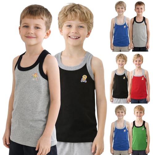 Image of Lux Cozi Sleeveless Gym Vest for Boys | 100% Cotton Material | Round Neck, Regular Fit | Pack of 4 | Color and Print May Vary