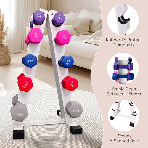 Neoprene Dumbbell Set with A-Shaped Dumbbell Rack, 100 LBS Weight Set for Women, Colored Rubber Coated Dumbbells for Home Fitness, Handle Weight Dumbbells 5-15 LBS