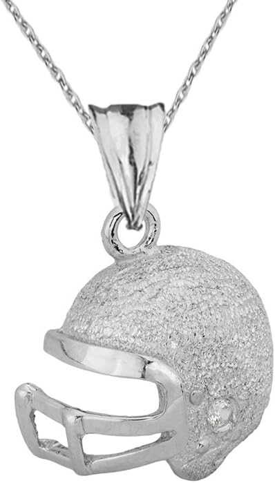 Fine Football Helmet Diamond in Textured Sterling Silver Pendant Necklace