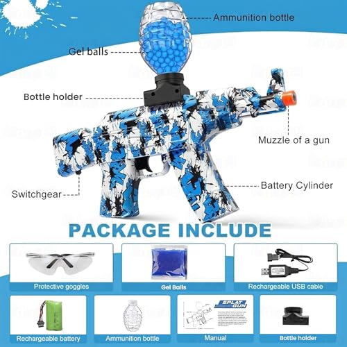 Image of Kidology Electric Gel Ball Blaster Toy Gun| High-Speed Water Gel Shooter with Rechargeable Battery & Protective Goggles | 80 Ft Range Outdoor Target Shooting Game for Adults (14+ Year) - Blue