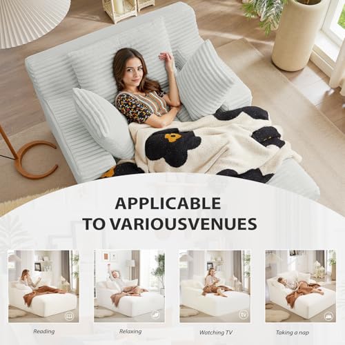 Image of 67 Inch Chaise Lounge Chair Indoor, Oversized Corduroy Upholstered Boneless Sofa Bed, Deep Seat Sleeper Couch Reading Chairs, Cloud Sofas Couches for Living Room, No Assembly Required (Light Grey)