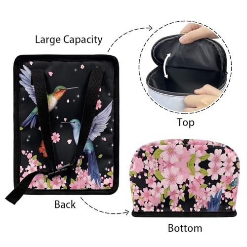 Image of Pink Cherry Blossom Hummingbirds Car Trash Bin Interior Accessory Lightweight Auto Garbage Can Bag for Back Seat Washable Mini Car Trash Can with Lid