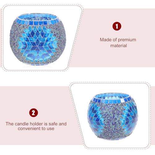 SOLUSTRE Mosaic Glass Candle Holder Romantic Nordic Glass Votive Tealight Holder Round Bowl Scented Candles Candlestick Centerpiece for Table Home Decor Without Candle Blue - Image 4