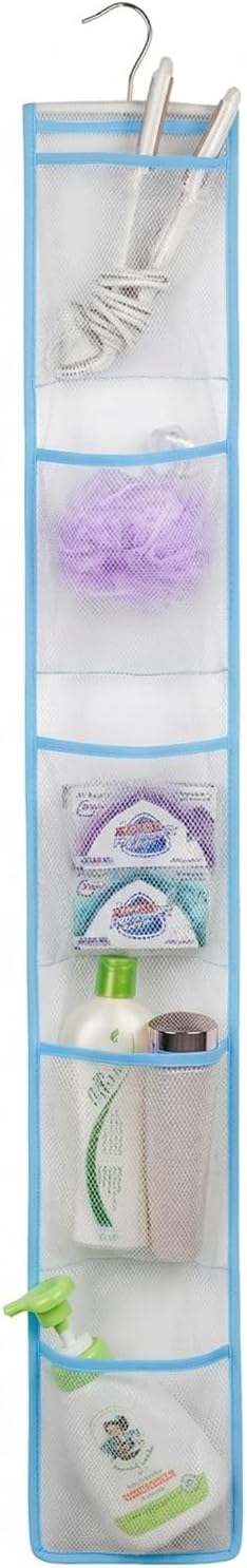 ALYER Hanging Storage Shower Caddy Organizer,Mesh Pockets for Bathroom,Closet,Pantry (Blue-hanger)