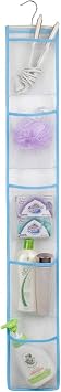 ALYER Narrow Mesh Fabric Shower Caddy Organizer with Hanger,Hanging Mesh Pockets for Shampoo, Conditioner, Soap and Body Wash Blue