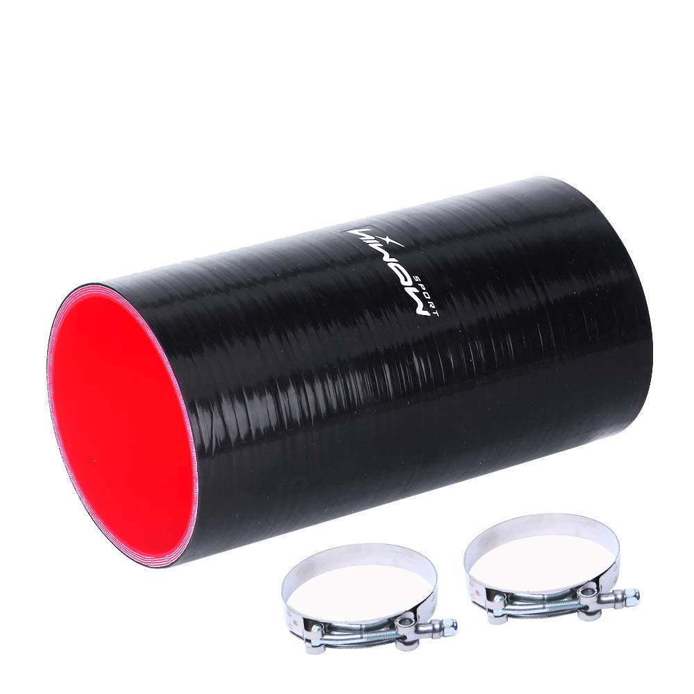 8inch Length Silicone 4-Ply Long Straight Coupler Silicone Hose Black and Red Color (4"(102mm))