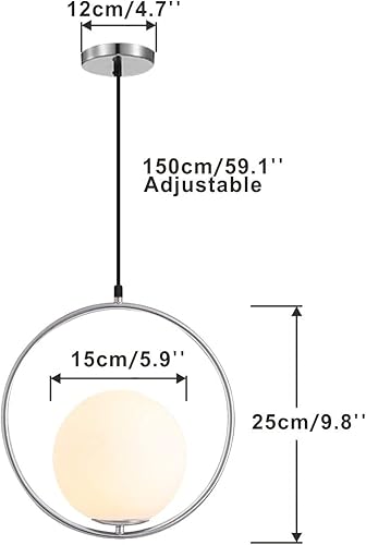 Miniatura 2 de BOKT Lámpara colgante de globo de 1 luz moderna de mediados de siglo, iluminación colgante redonda minimalista con bola de globo de vidrio blanco,