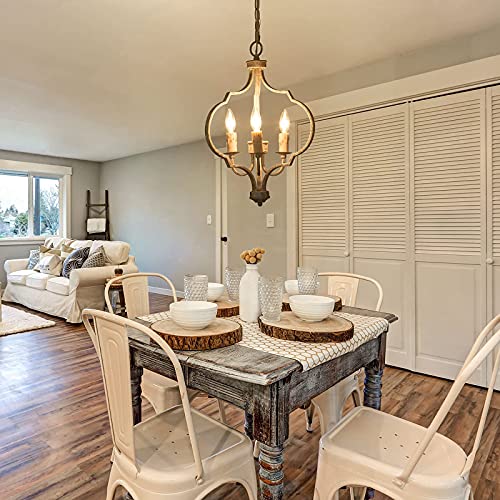 Savonnerie Farmhouse Chandelier For Dining Room, Orb Chandelier, Foyer Lighting With Distressed White Finish, 3-Light, 15” Dia #TOP4