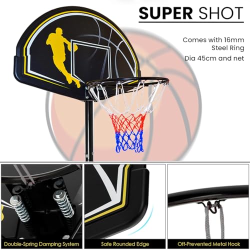 Image of COUGAR Super Shot Portable Basketball Hoop System | Professional Height Adjustable(7.5 to 10ft) Basketball Stand for Kids & Adults | Heavy Duty PE Backboard |110kg Water /Sand Fillable Base & Wheels