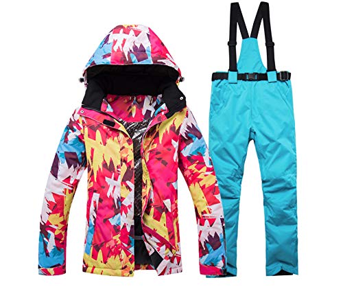 HAHAEMMA Damen Skianzüge Damen Skijacke Winddicht,wasserdicht atmungsaktiv Wasserabweisende Damenhose Warme Winddicht Verdickte Tarnung Skianzug Cover