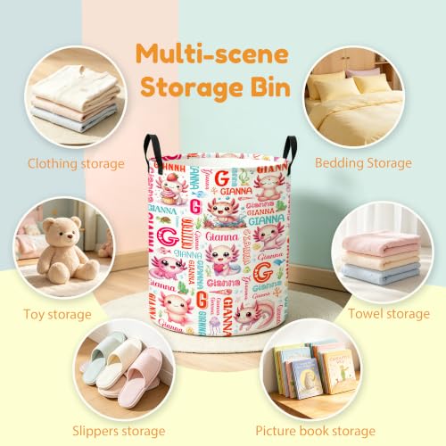Image of Custom Axolotl Laundry Hamper, Personalized Laundry Basket with Name, Customized Dirty Clothes Basket for Clothes Toy Bathroom Bedroom Storage,S-16.5 inchX 13.8 inch