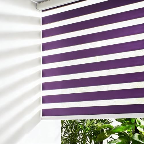Estor Enrollable de Doble Capa, Estor Noche y Dia, Stores Ventanas Sin Taladrar, 45An x 180Al cm, Púrpura