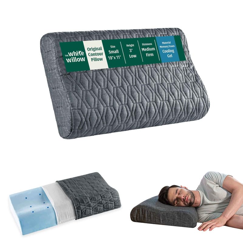 The White Willow Orthopedic Cervical Cooling Gel Memory Foam Pillow For Neck, Shoulder & Spondylitis Pain Relief Contour Bed Pillow For Sleeping With Pillow Cover(18.5"L x 10.5"W x 2.9"H)Grey X-Small