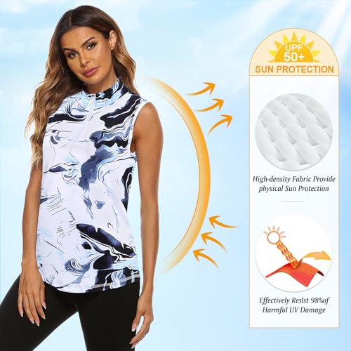 Image of Koscacy Women's Sleeveless Golf Tennis Polo Shirts Zip Up Dry Fit Workout Tank Tops Athletic Shirt
