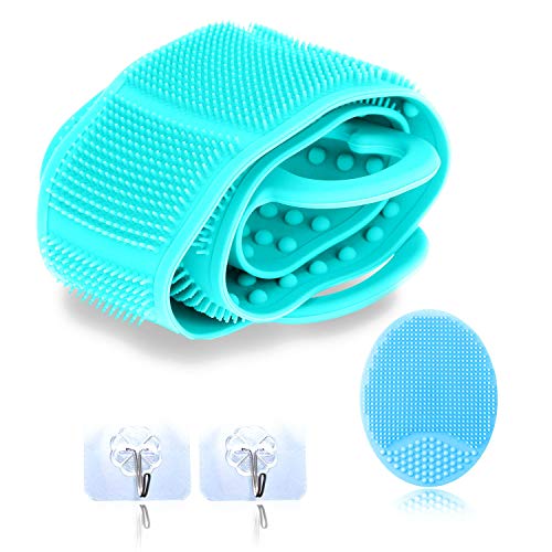 04 Pcs/Set Silicone body scrubbers with face scrubber for women men, silicone back scrubber for shower and back washer for shower, exfoliating washcloth, soft, easy clean, fast dry. (Green)