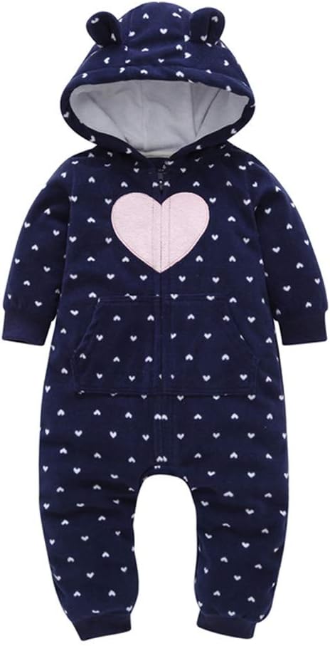 Baby Boys Girls Thicker Grid Jumpsuit Hoodie Romper Outfit Bodysuit (18-24Months, Dark Blue)
