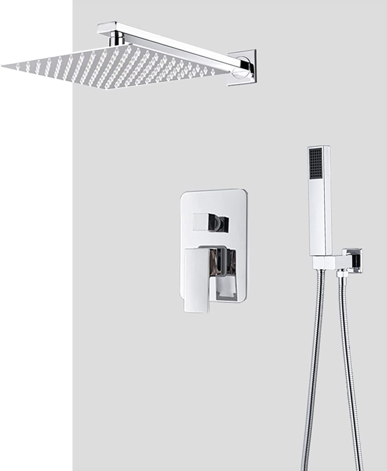 Classic Chrome Brass Flush Mount Shower Faucet Set with Hand Shower Head and Waterfall Shower Head, Advanced Air Injection Technology, 8" (12")