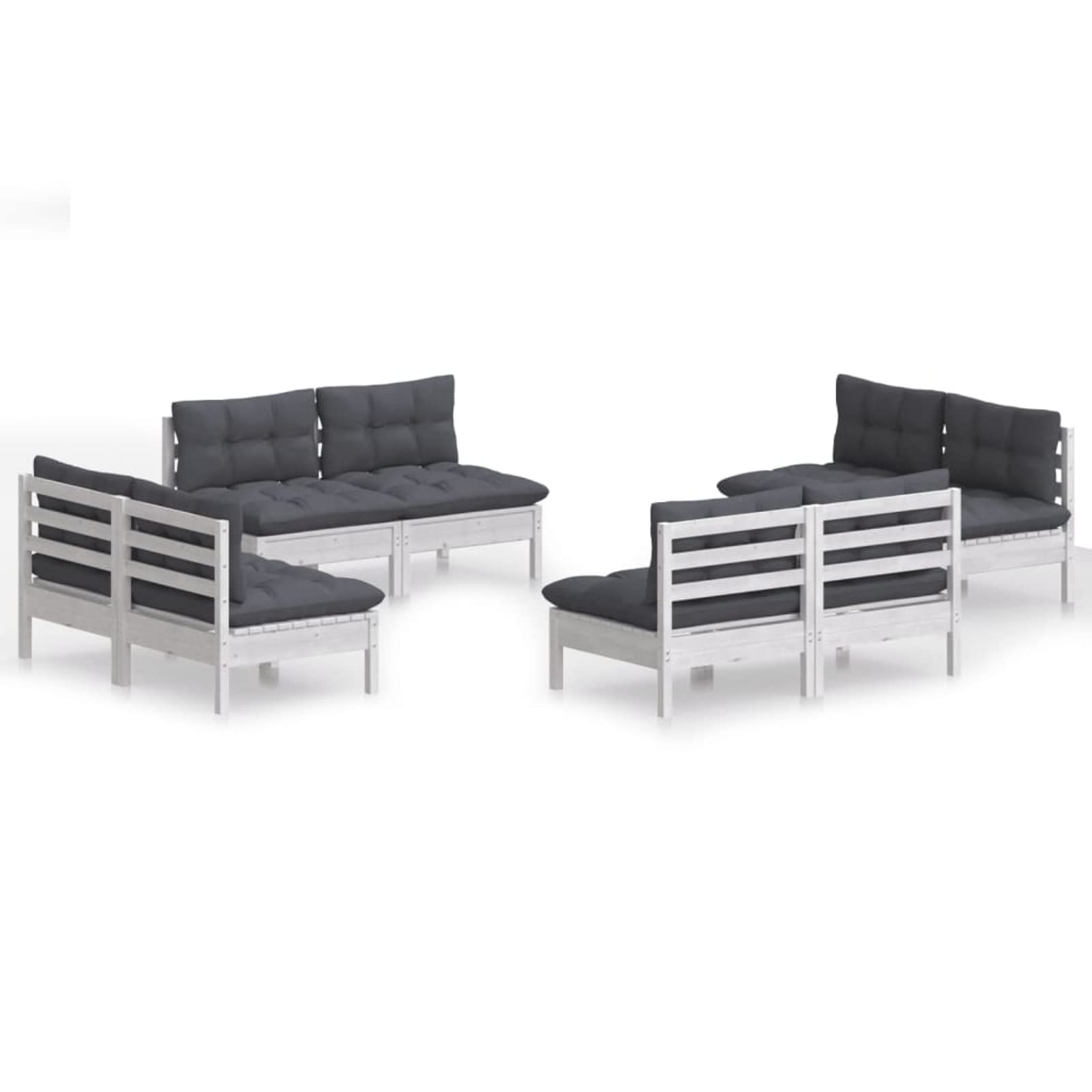 Juego de muebles de jardín de 8 piezas con cojines de color antracita, madera de pino, sofá de jardín, muebles de salón, balcón, terraza, jardín, salón de jardín