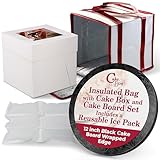 Cakebon Cake Box and Boards, 12-Inch Round Black Wrapped Edges 1/2- Inch Thick Drums with Insulated Carrier Cooler Bag and Ice Pack –Cake Transport Set for Delivery (1pc Each, 4pcs Total)