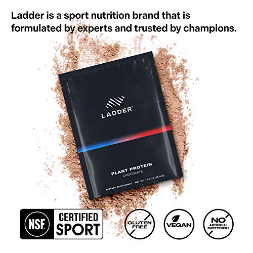 LADDER Sport 100% Plant-Based Protein Powder - 21g Protein, 4.5g BCAAs, 9g EAAs, 2 Billion CFU Probiotics, No Artificial Sweeteners, 15 On-The-Go Packets, NSF Certified for Sport (Chocolate)