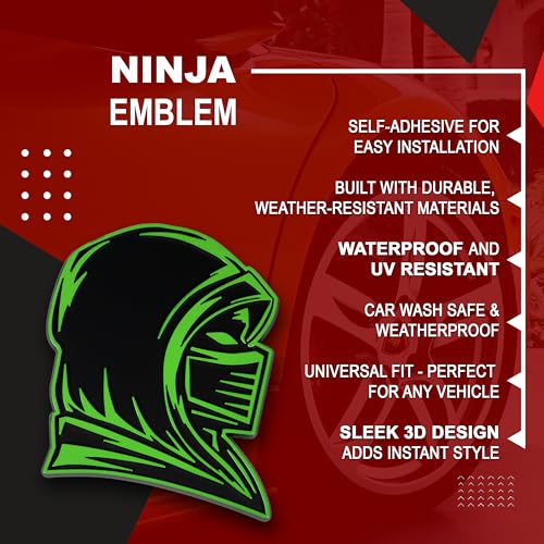 Image of Ninja Emblem, Custom 3D Car Badge - Universal Exterior Accessories for Car, Truck, SUV, Motorcycle (Set of 2) (Green)