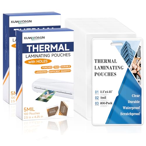 Image of 200 Pieces 5 Mil 2 1 /2 inch x 4 1 /4 inch Luggage Laminating Pouches Without Rope Clear Thermal Laminate Pouch Tags with Slot Hole for Pass Cards Student ID (200, 5 Mil-No Loops)