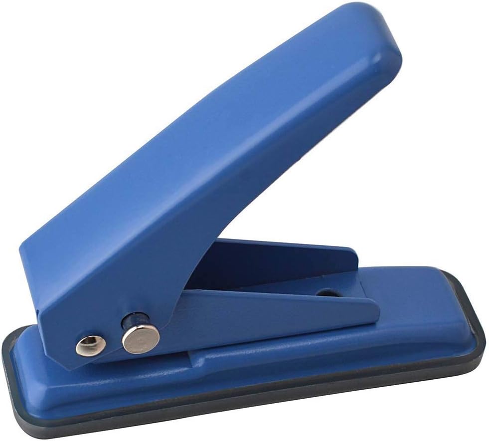 Metal Low Force 1-Hole Paper Punch 20 Sheets Punch Capacity 1/4" Holes, Handheld Single Hole Puncher with Skid-Resistant Base for Paper, Chipboard, Craft Paper and Art Project - Blue