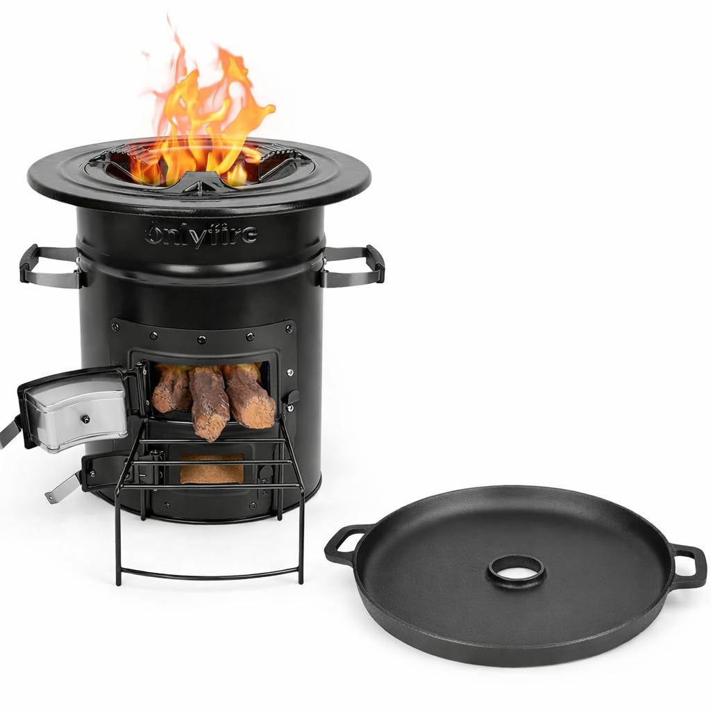 Rocket Stove Onlyfire Plaque de Cuisson Fonte Réchaud Bois Portatif Jardin