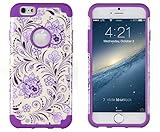 iPhone 6, DandyCase 2in1 Hybrid High Impact Hard Lavender & Cream Floral Pattern + Purple Silicone Case Cover for Apple iPhone 6 (4.7