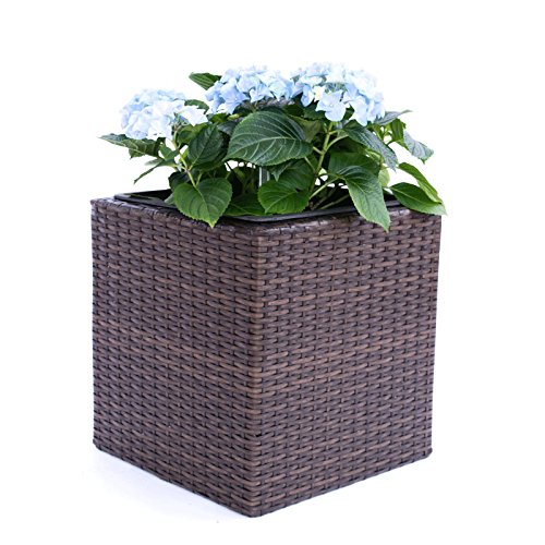 Eleganteinrichten Pflanzkübel Polyrattan quadratisch 50x50x50cm Mocca Cover