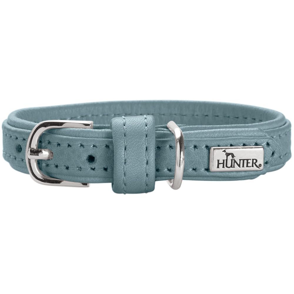 HUNTER Soho Mini Dog Collar Colour: Light Blue, Cowhide Leather, Soft and Supple, Gentle on Fur, Lightweight, for Small Dogs and Puppies, Made in Germany, Size: 21