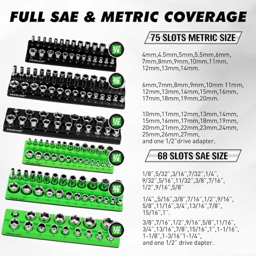 Image of 20-Piece Magnetic Tool Organizer Set, 1 /4 inch, 3 /8 inch, 1 /2 inch SAE & Metric Socket Organizers, 2 Large Wrench Holders, 24-Slot Wrench Rails, Plier and Screwdriver Wall Mount Storage