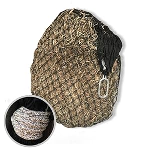 Hay Chix Hay Net for Horses | Slow Feed Hay Bag Feeder | Marine-Grade UV Treated Nylon | Holds 4-6 Flakes | Half Bale Net | 1 3/4″ Holes | Oat Rope Color