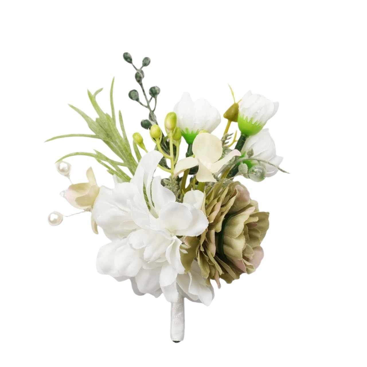 Corsages for Weddings White Green Groom Groomsmen Guest Boutonniere, Artificial Flowers for Wedding, Prom, Homecoming(2Pcs)
