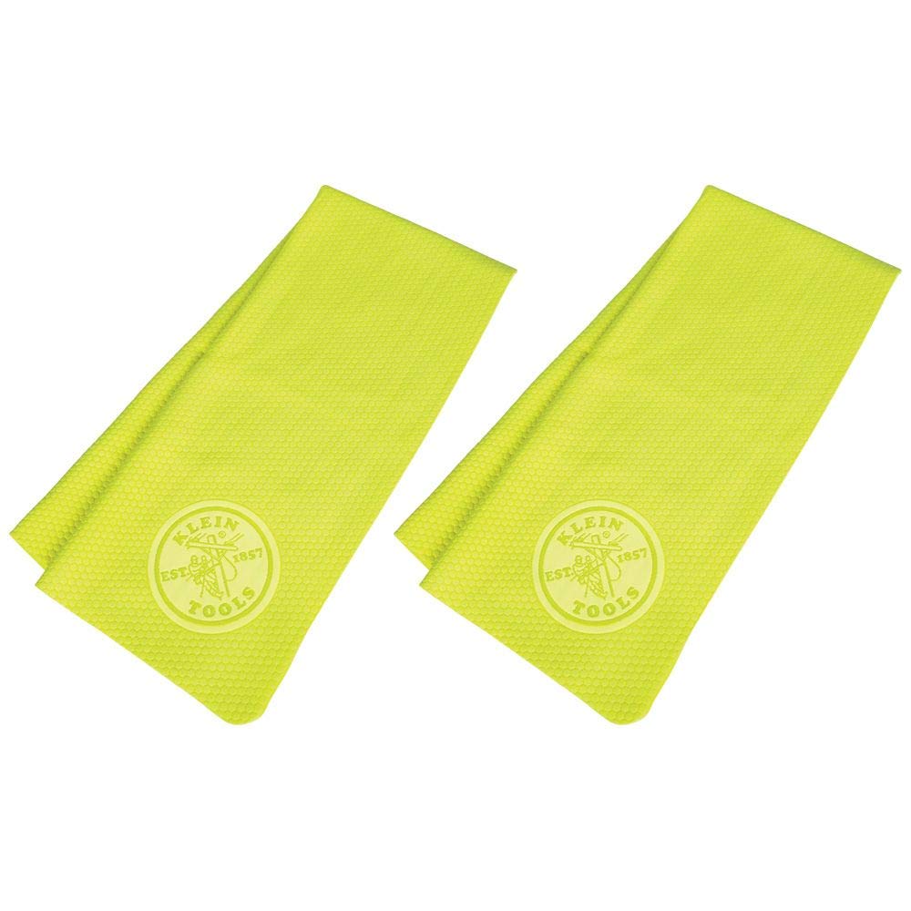 KLEIN TOOLS 60486 Cooling Towel with Evaporative PVA Technology, Comes in Resealable Bag with Convenient Carabiner Clip, Yellow, 2-Pack
