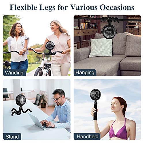 [2020 Upgraded] WGCC Personal Handheld Fan, 2600mAh 12 LEDs Clip On Tripod Fan Stroller Fan for Bedroom, Car Seat Camping with 3 Speeds and 360°Rotation - Thumbnail 3