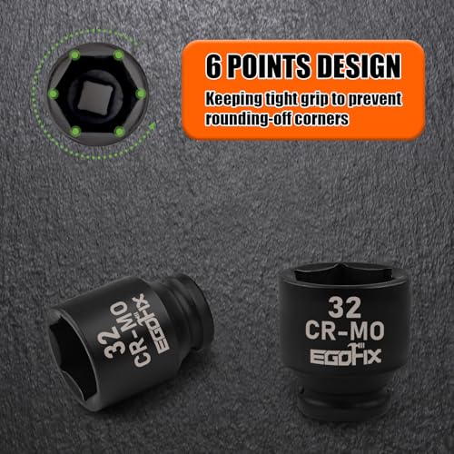 Image of 1 /2 inch Drive Standard Impact Socket, 32mm Metric Socket, Axle Nut Socket Heat-Treated CR-MO Anti-Rounding 6 Point for Easy Removal of Axle Shaft Nuts
