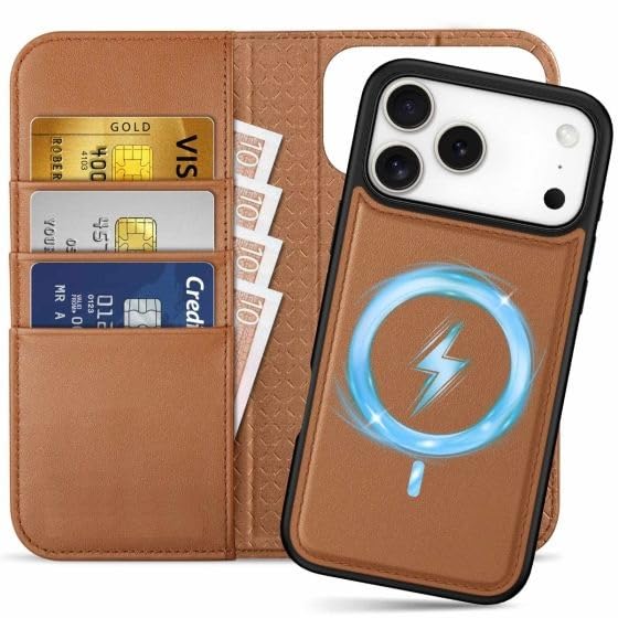 Image of WHITBULL Royal Leather Detachable 2 in 1 Flip case Cover for iPhone 17 Pro (Brown)
