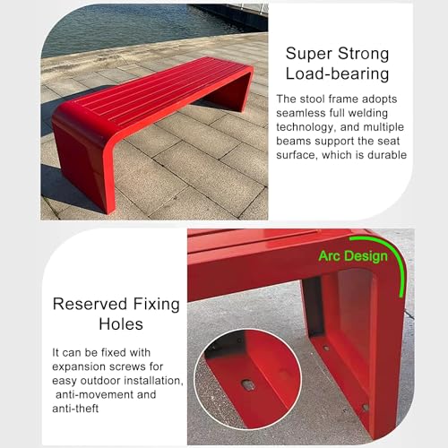 Banco de exterior resistente a la intemperie de metal sin respaldo para jardin 5