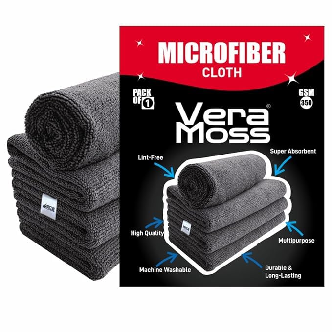 Vera Moss Microfiber Cloth (Pack of 1) 60x40 cms (Big Size) - 350 GSM, Grey Color-image-24