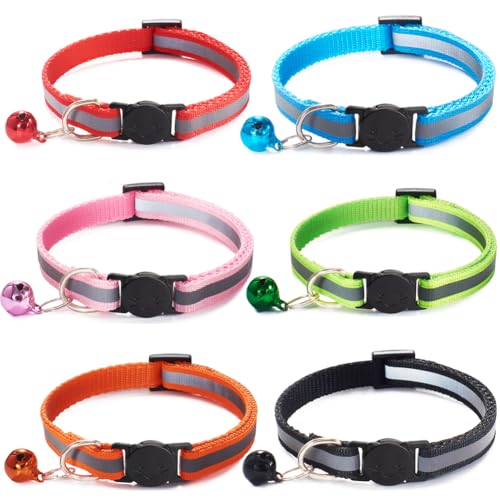 Jigichu 6 Pack Reflective Cat Collar with Bell,...