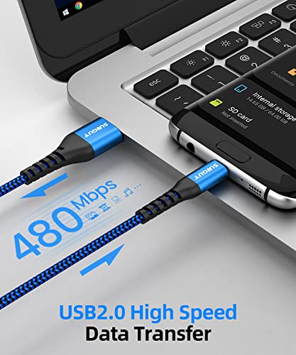 Image of SUNGUY Short Micro USB Cable 1FT[3Pack], 18W USB to Micro USB Cable Fast Charging USB 2.0 Data Sync Nylon Braided for Samsung Galaxy S7 Edge S6, Power Bank, Android Phone, PS4 Blue