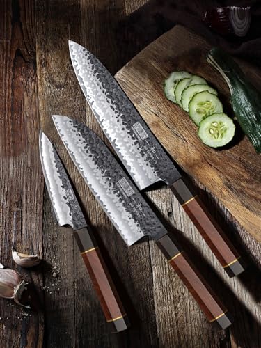 Image of HOSHANHO 3 Pieces Knife Set, Professional High Carbon Steel Kitchen Knives Set, Ultra Sharp Japanese Chef Knife Set with Ergonomic Handle & Gift Box